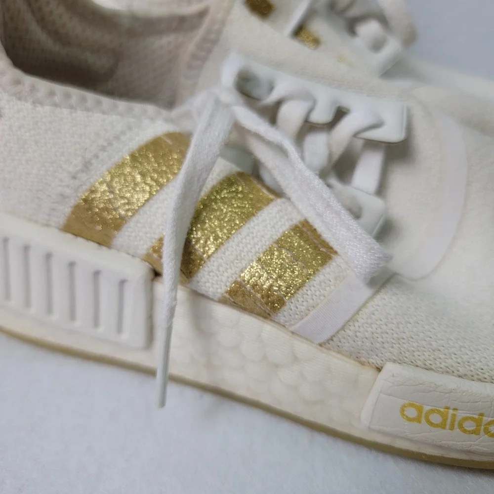 Size 4.5 Adidas kids NMD R1 Off White/gold Running Sneakers Shoes